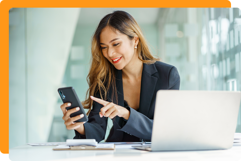 Professional woman using VirtualSignature-ID on her smartphone to help automate her company's onboarding workflow