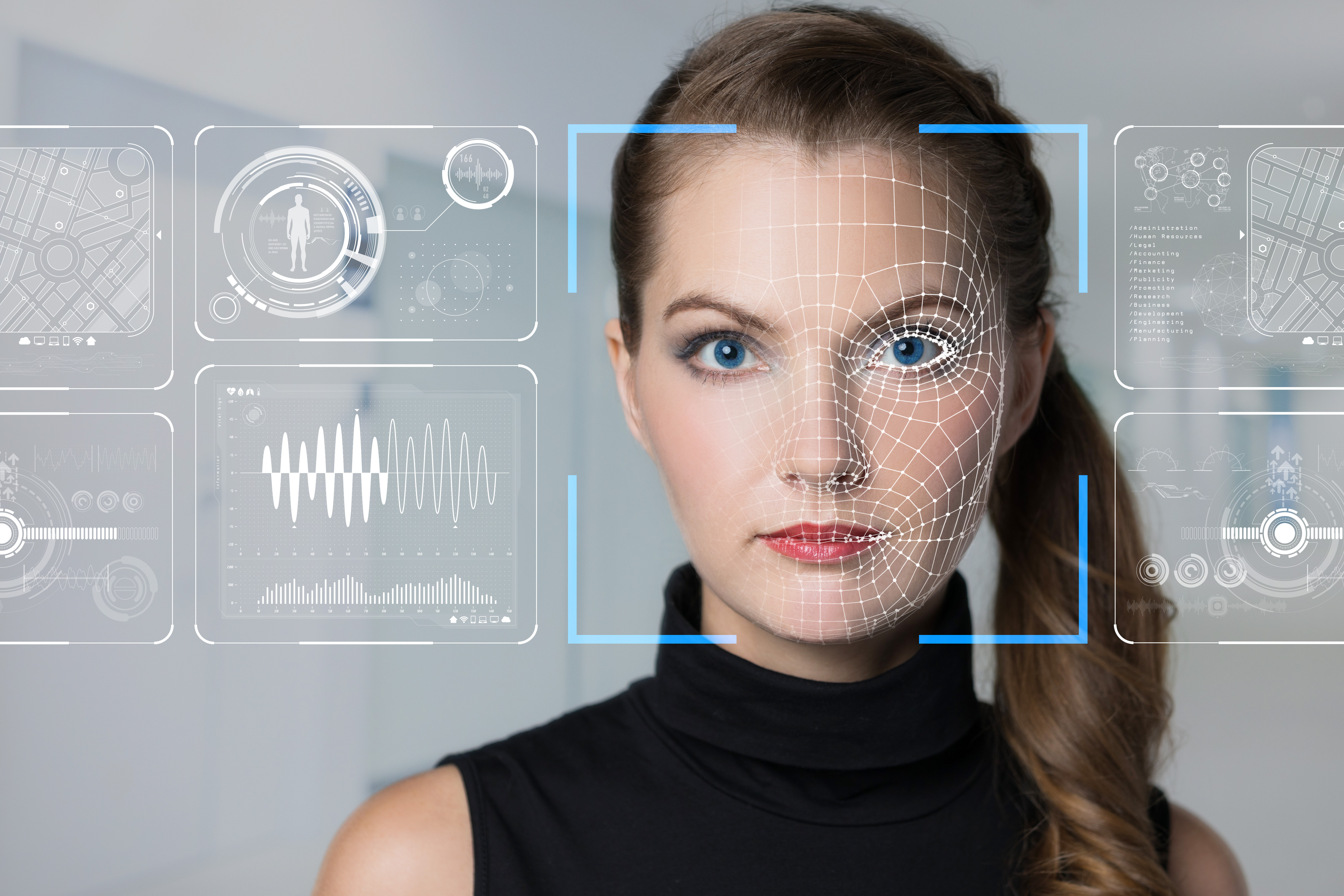 Face recognition technology used on a female client for fast and secure onboarding